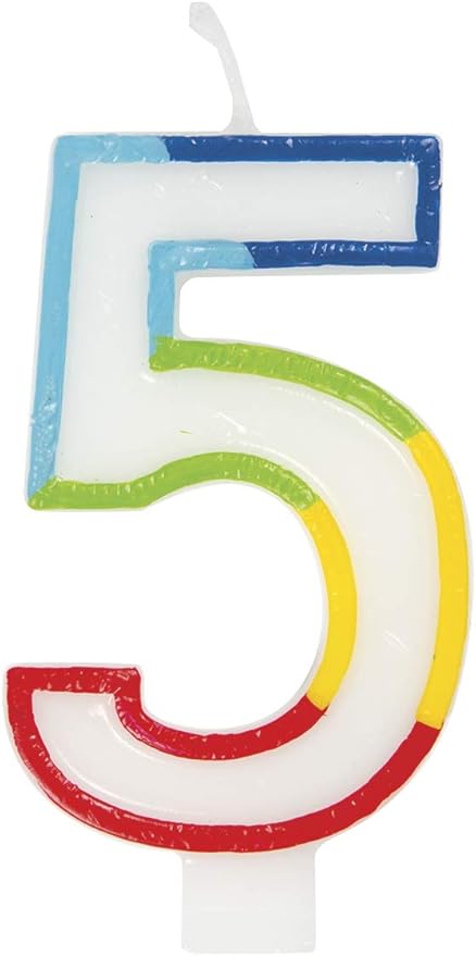 Unique Vibrant Rainbow Border Number 5" Birthday Candle - Multicolored