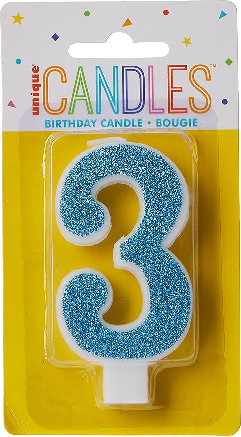 Dazzling Assorted Colors Glitter Number "3" Birthday Candle