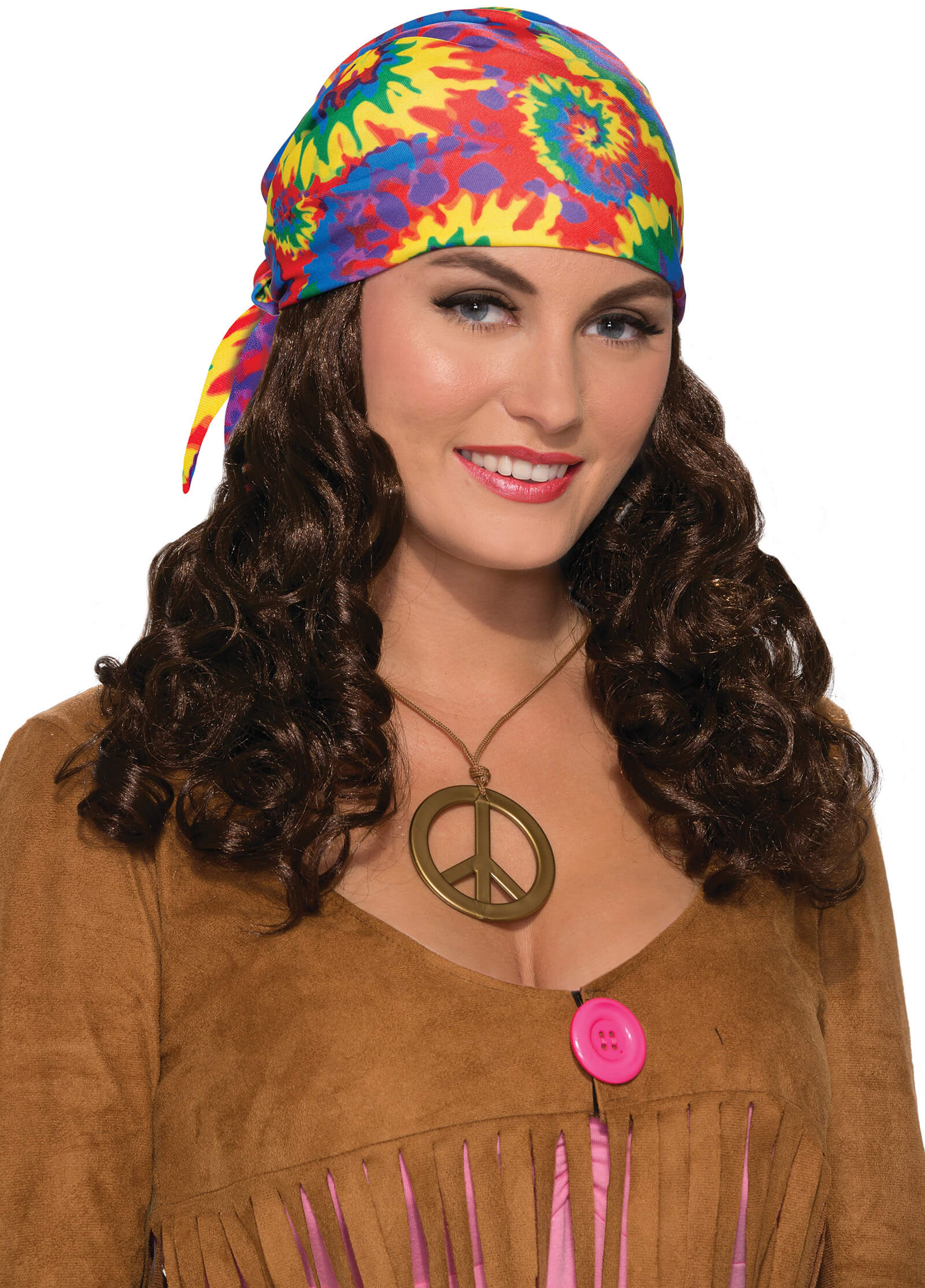 Hippie Head Scarf With Wig Brown