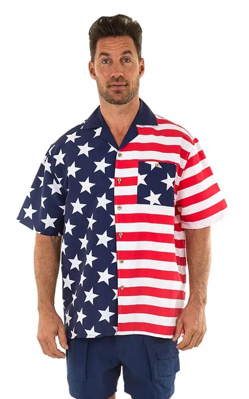 Uzzi ActiveWear LUAU S Uzzi Hawaiian Shirt - Short Sleeve Dri-FIT Polyester USA Flag Shirts for Men