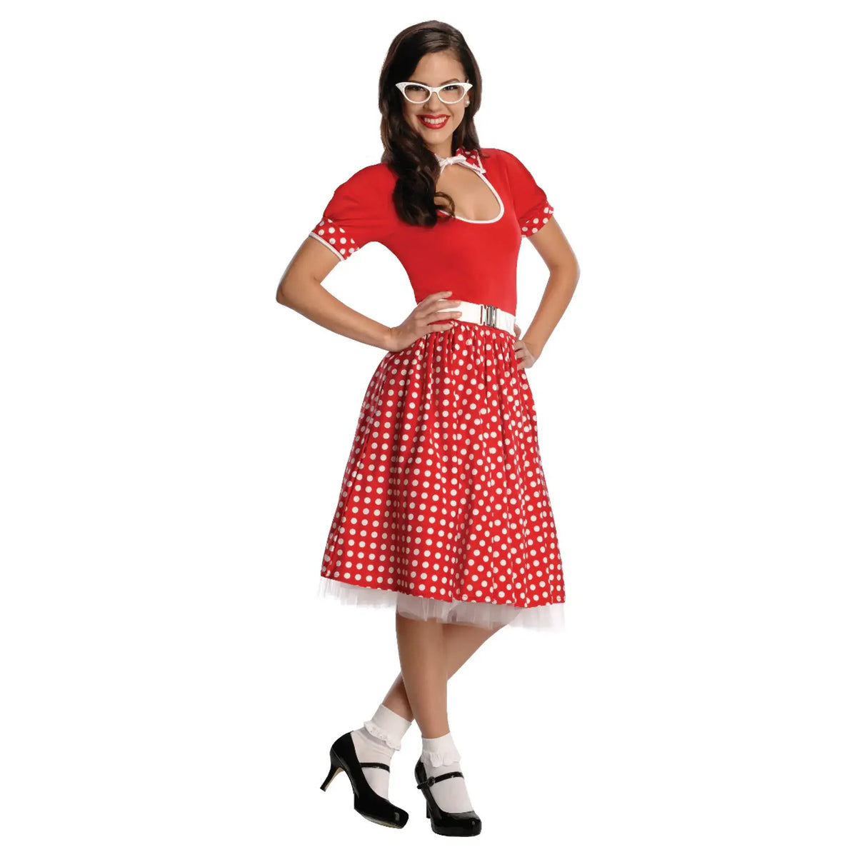 Womens 50s Nerd Girl Red Dress Costume