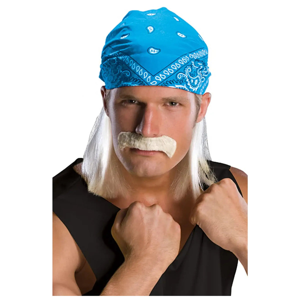 Wrestling Star Wig Bandana & Mustache